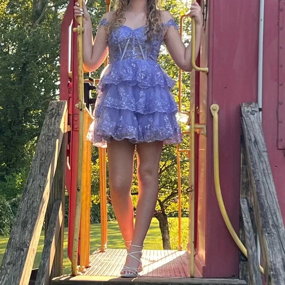 Lavender Off-Shoulder Lace Dress - Picture 3 of 6